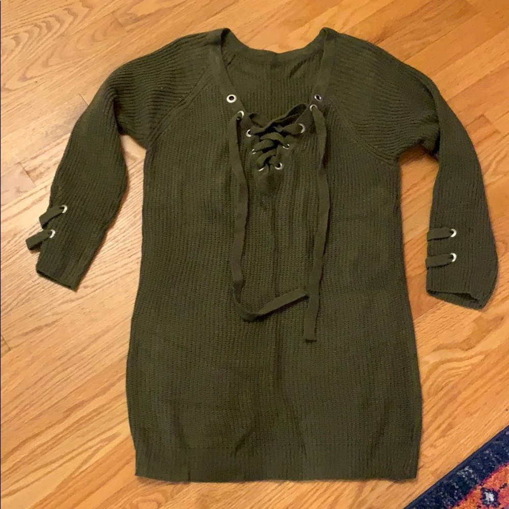 Army green lace up sweater